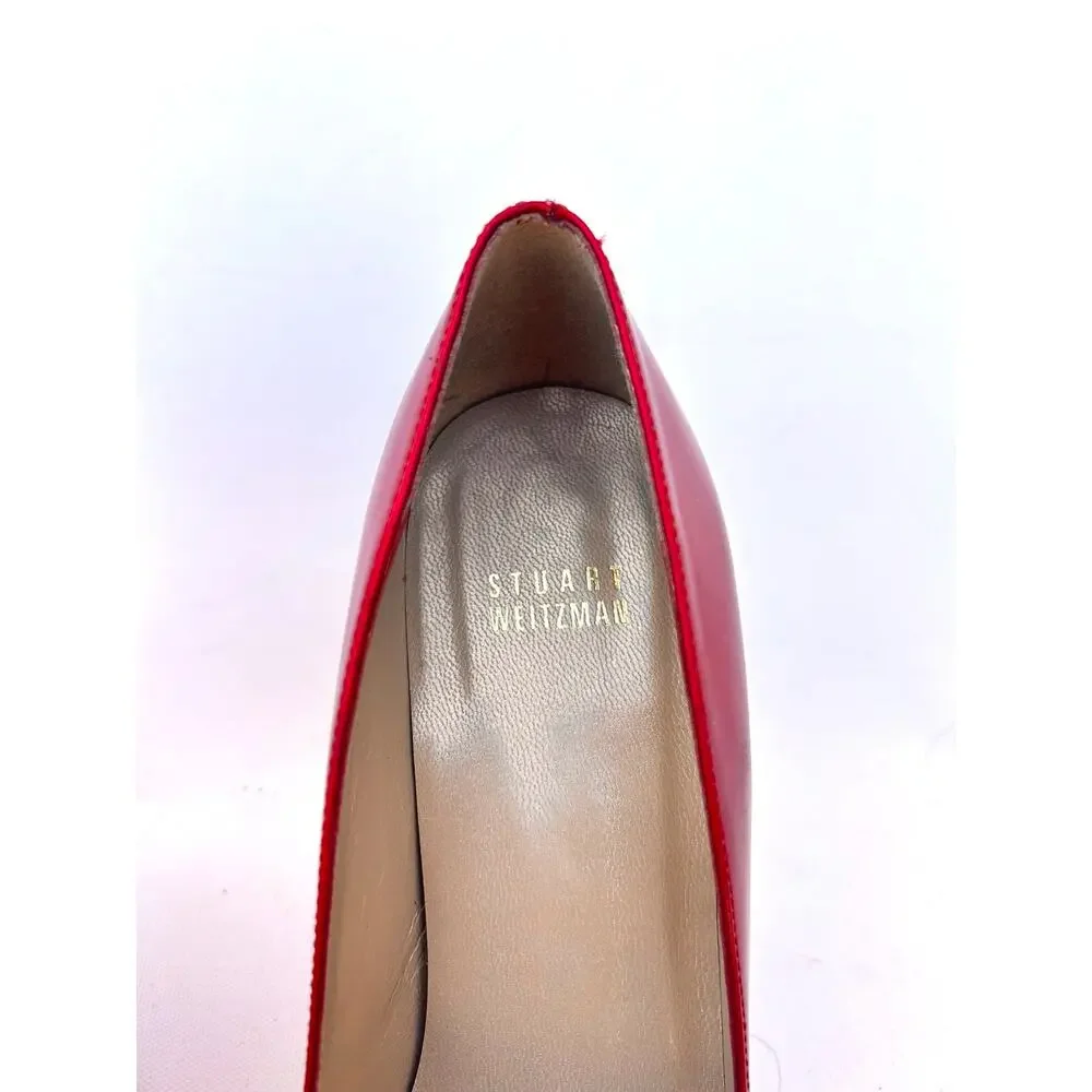 Stuart Weitzman Cherry Red Patent Leather Pointed Toe Heels Stilettos 8.5 Pumps
